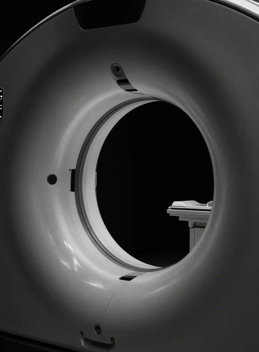 CT scanner gantry in a radiology suite